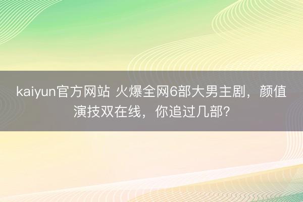 kaiyun官方网站 火爆全网6部大男主剧，颜值演技双在线，你追过几部？