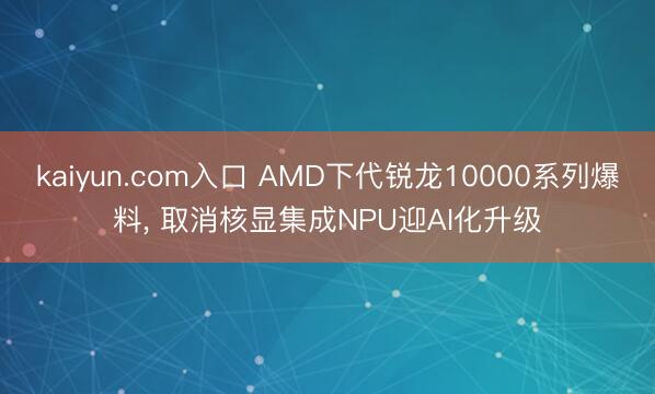 kaiyun.com入口 AMD下代锐龙10000系列爆料， 取消核显集成NPU迎AI化升级